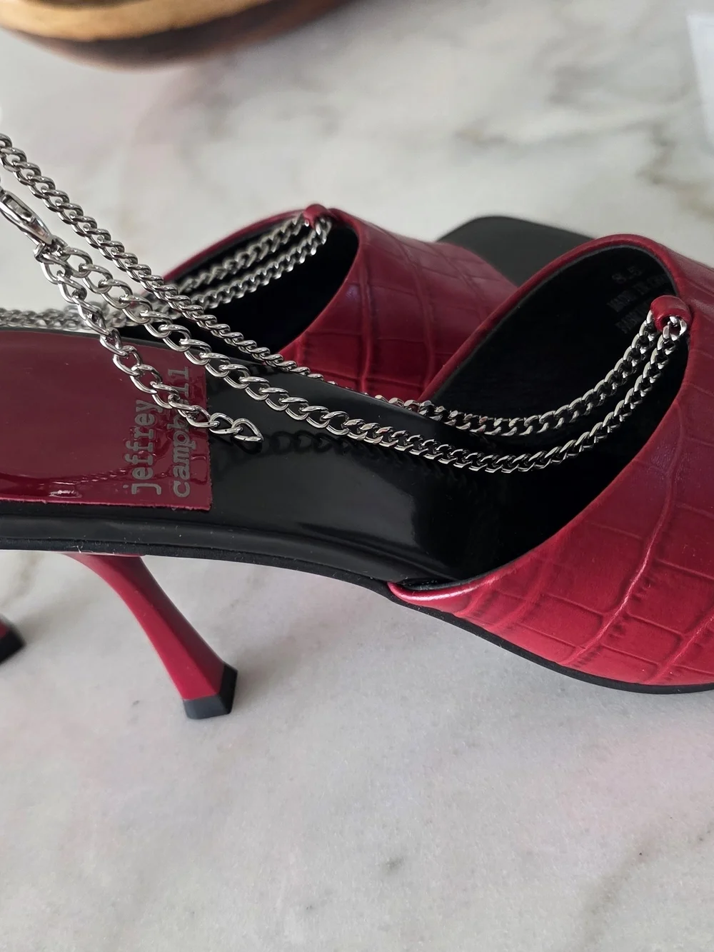 Jeffrey Campbell Burgundy Croc-Embossed Chain Slingback Heels - Picture 3 of 5